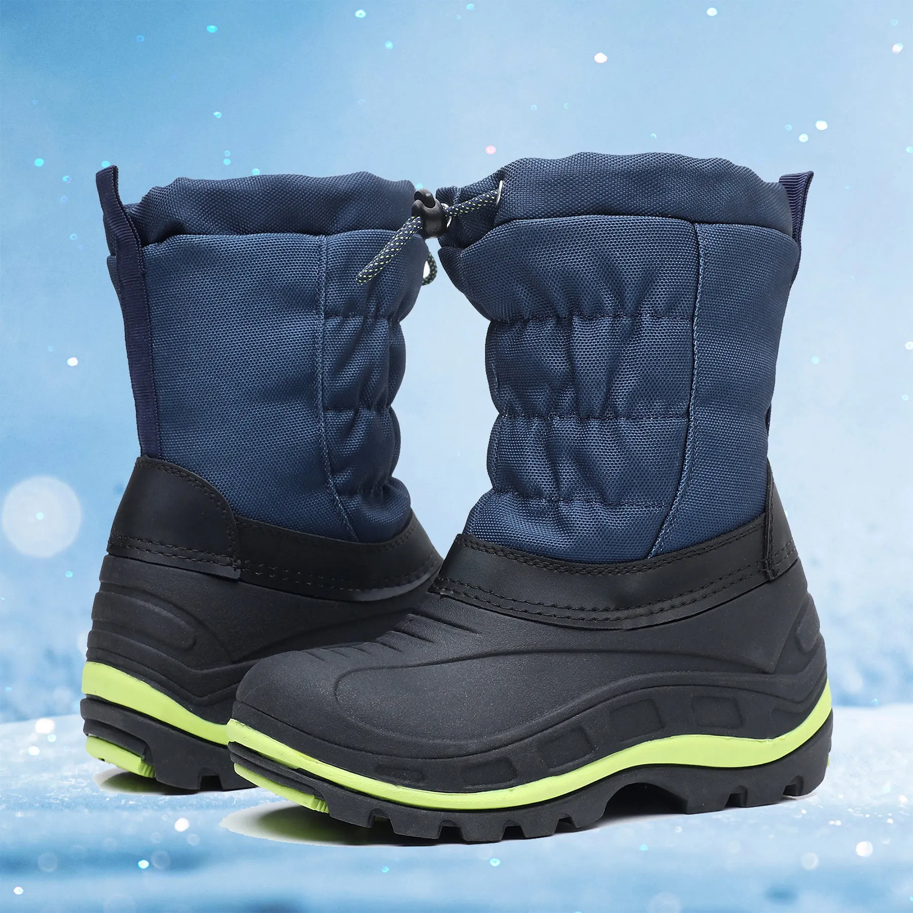 Apakowa Boys Girls Snow Boots Outdoor Slip Resistant Insulated Waterproof Winter Snow Boots (Toddler/Little Kid/Big Kid)-H2303-BlackNavy