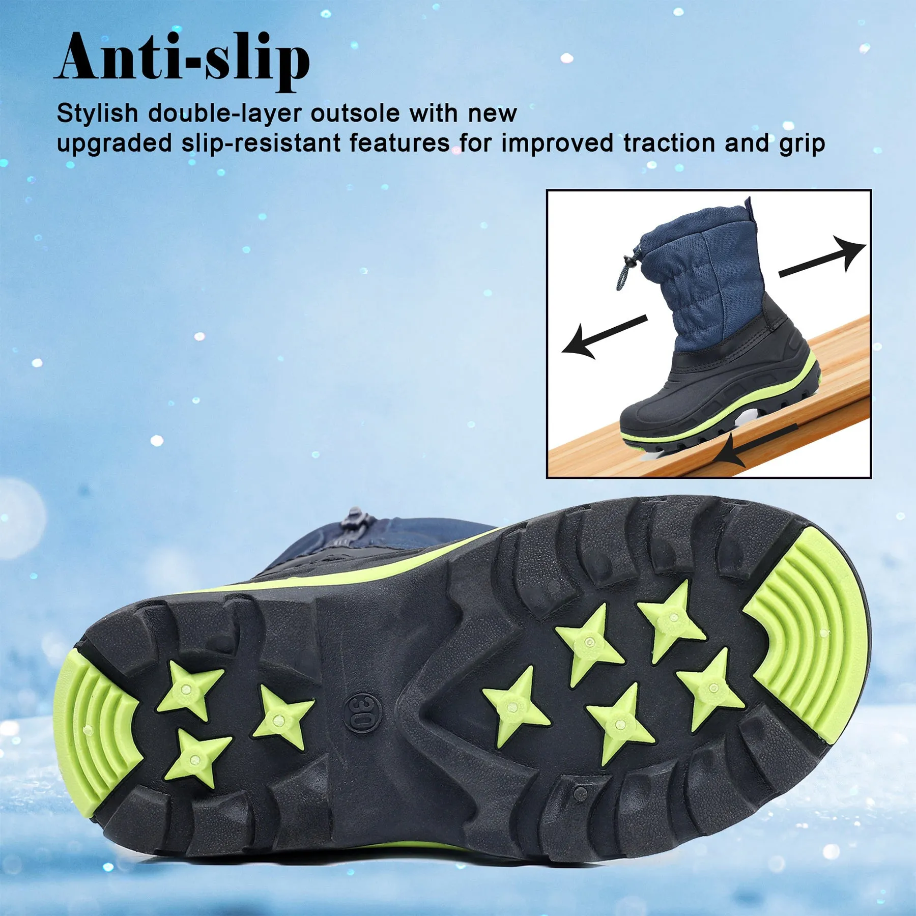 Apakowa Boys Girls Snow Boots Outdoor Slip Resistant Insulated Waterproof Winter Snow Boots (Toddler/Little Kid/Big Kid)-H2303-BlackNavy