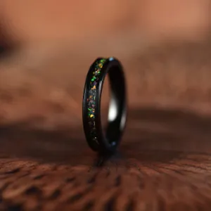 Aurora Flame Ring - Black Tungsten Crushed Opal Women's Wedding Band 4MM