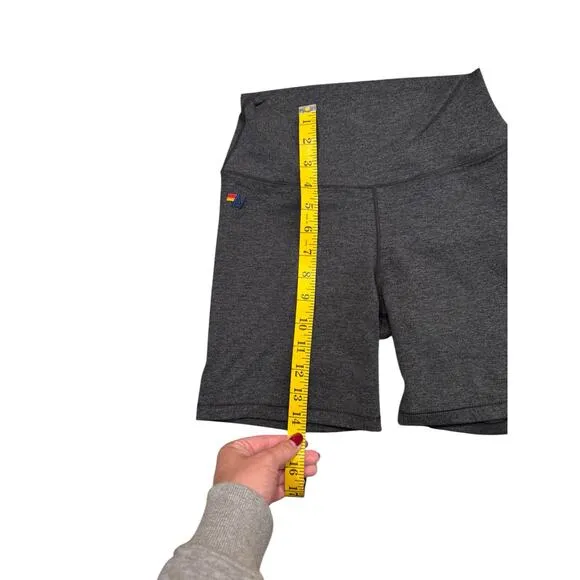 AVIATOR NATION BOLT FADE 6IN HI-RISE BIKER SHORT  CHARCOAL // RAINBOW PINK Small
