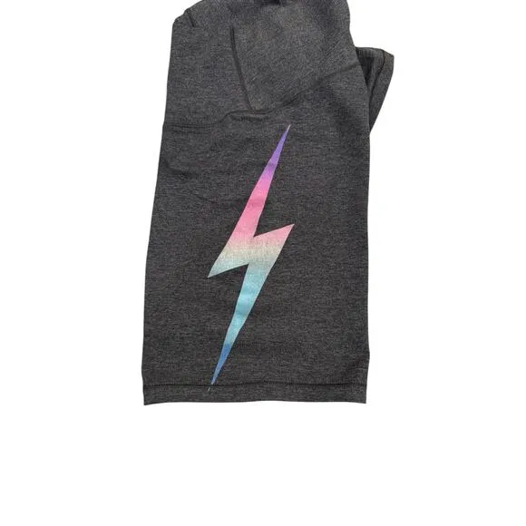 AVIATOR NATION BOLT FADE 6IN HI-RISE BIKER SHORT  CHARCOAL // RAINBOW PINK Small