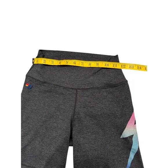 AVIATOR NATION BOLT FADE 6IN HI-RISE BIKER SHORT  CHARCOAL // RAINBOW PINK Small