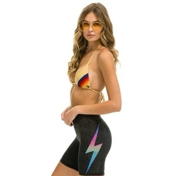 AVIATOR NATION BOLT FADE 6IN HI-RISE BIKER SHORT  CHARCOAL // RAINBOW PINK Small