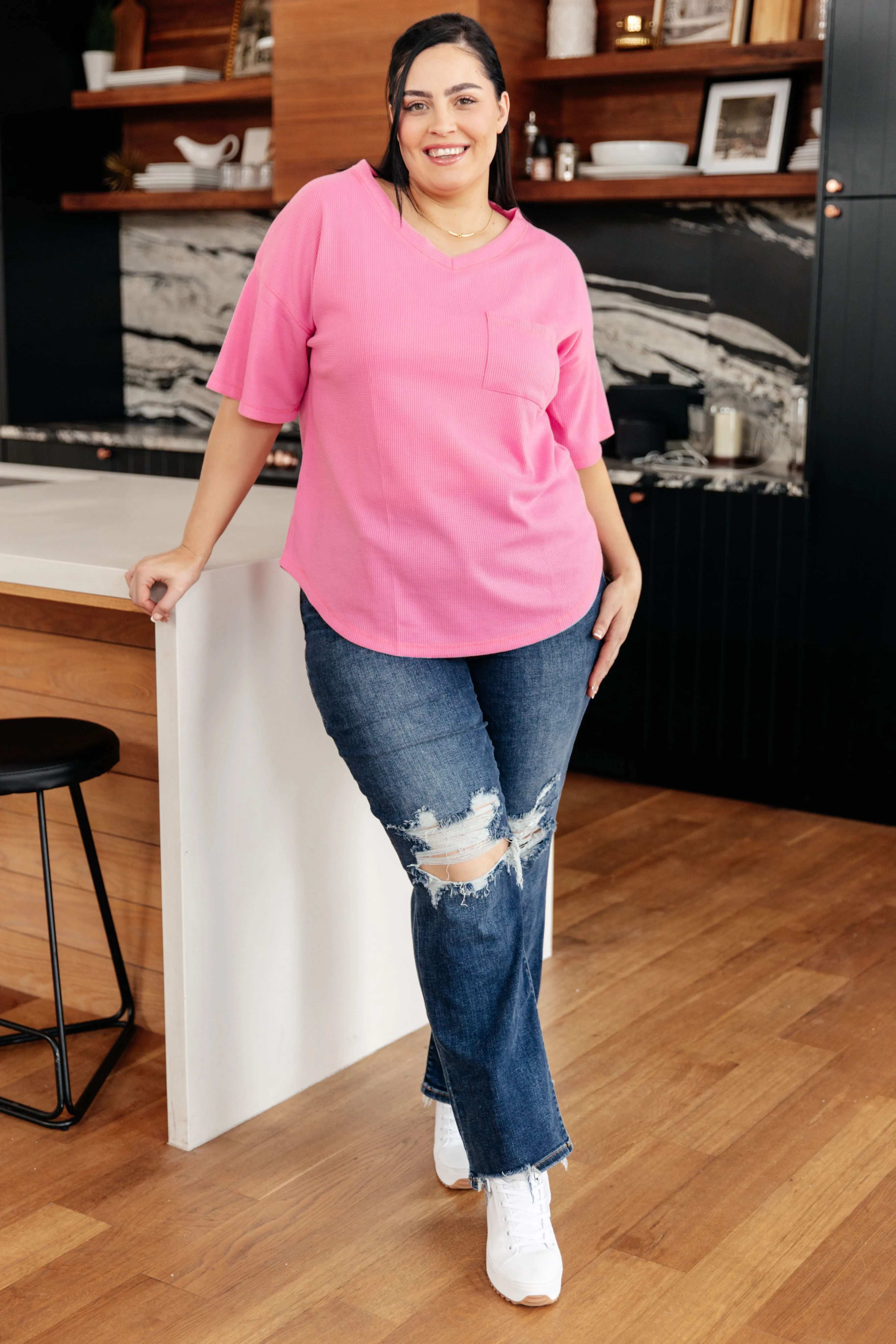 Back Together V-Neck Top in Bubblegum Pink