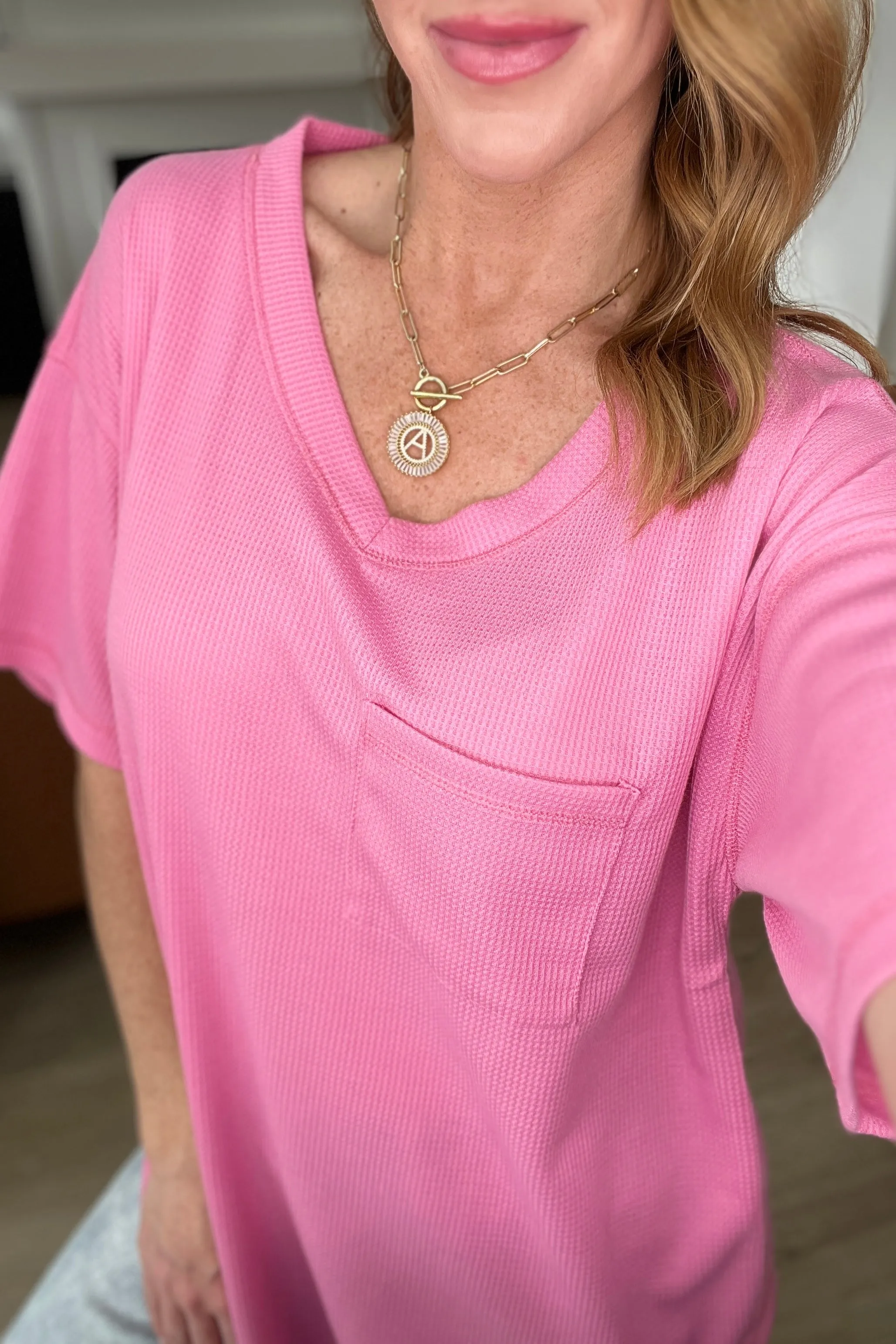 Back Together V-Neck Top in Bubblegum Pink