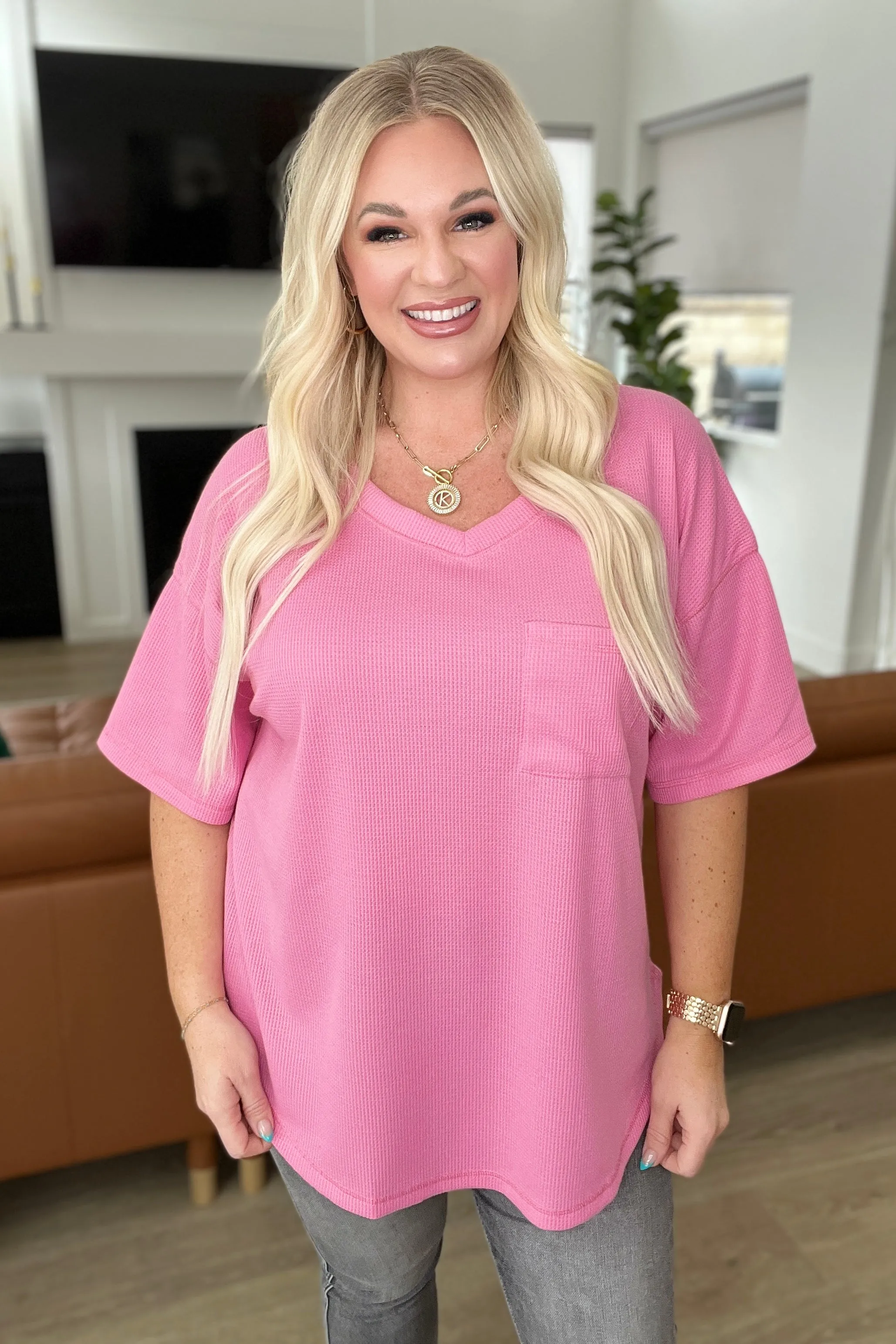 Back Together V-Neck Top in Bubblegum Pink
