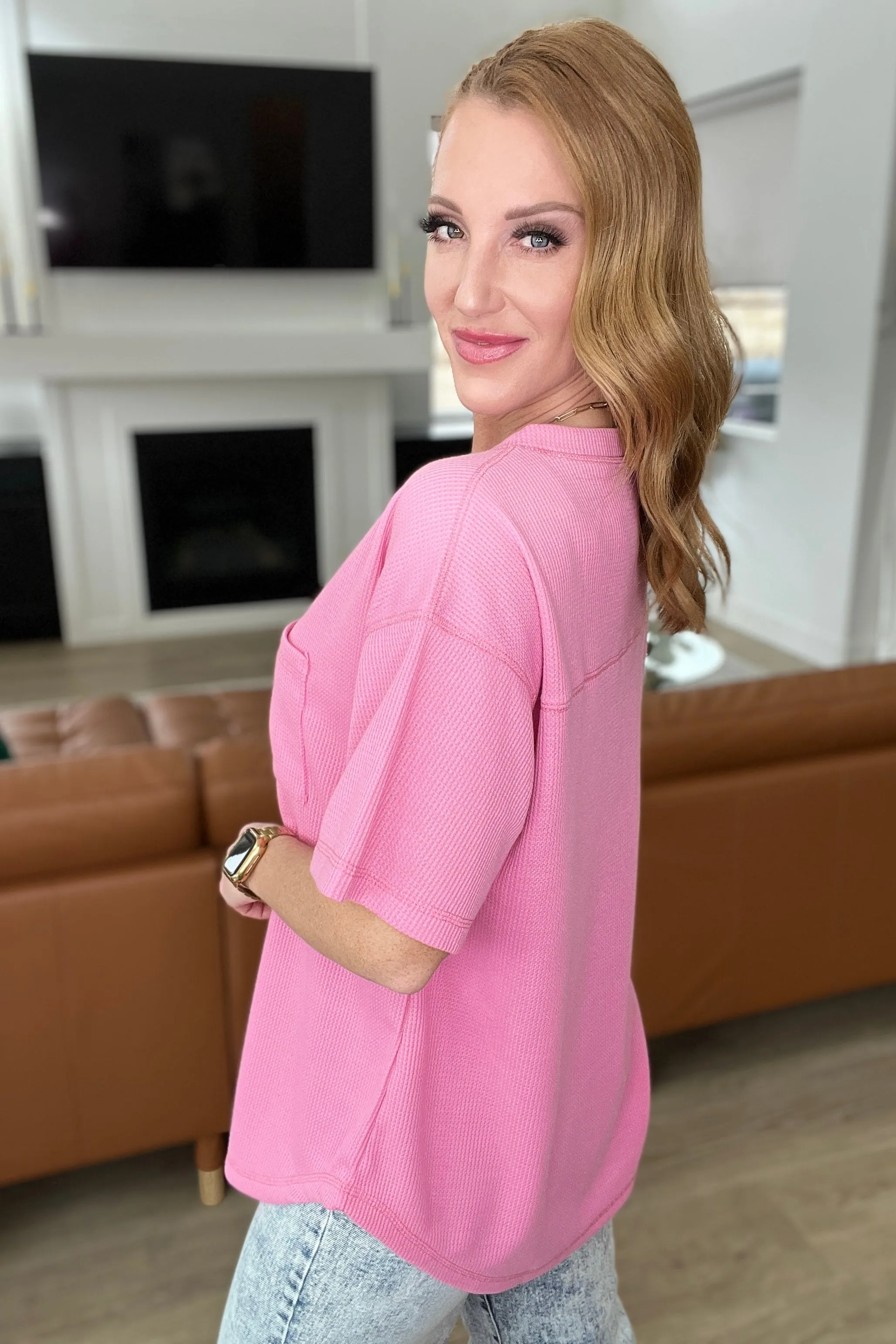 Back Together V-Neck Top in Bubblegum Pink