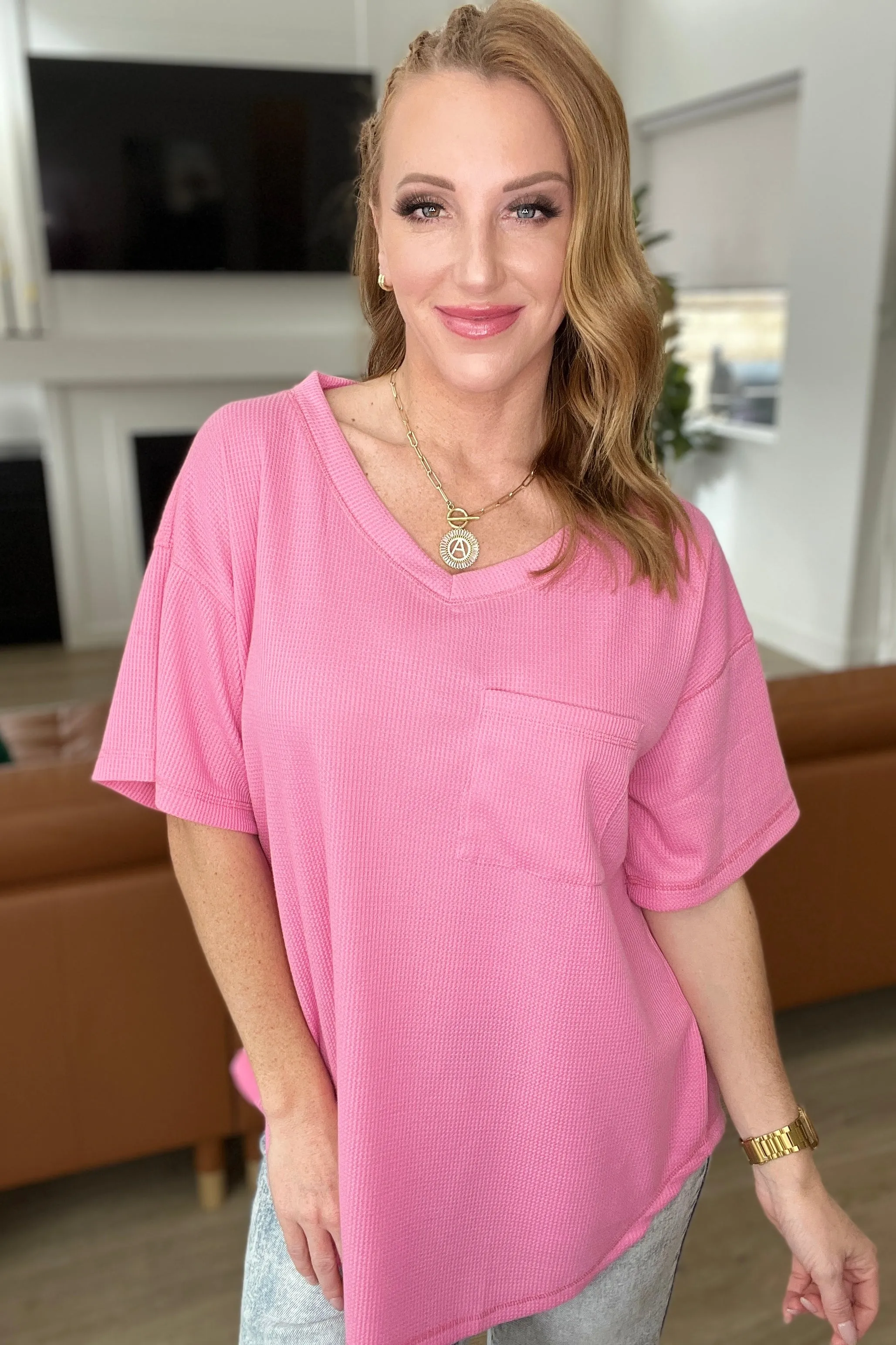Back Together V-Neck Top in Bubblegum Pink