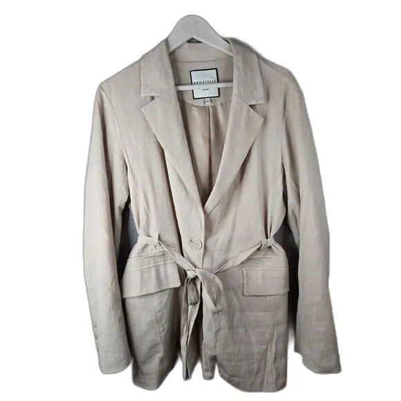 Bagatelle Collection Women's Beige Single Button Belted Jacket Size Large