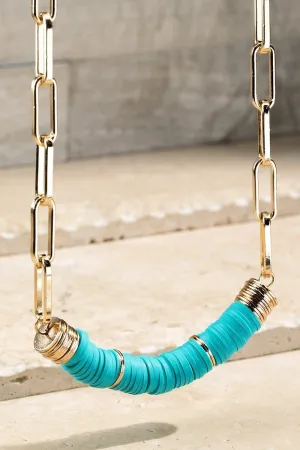 Beaded Bar Pendant Necklace in Teal