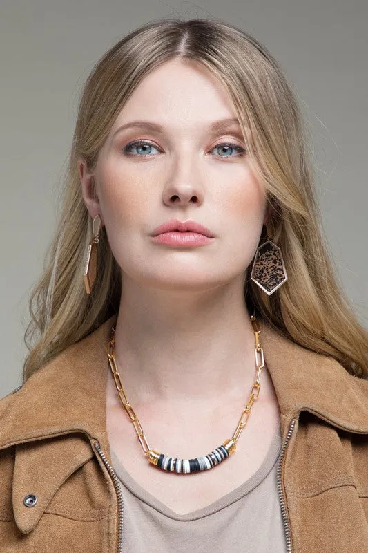 Beaded Bar Pendant Necklace in Teal