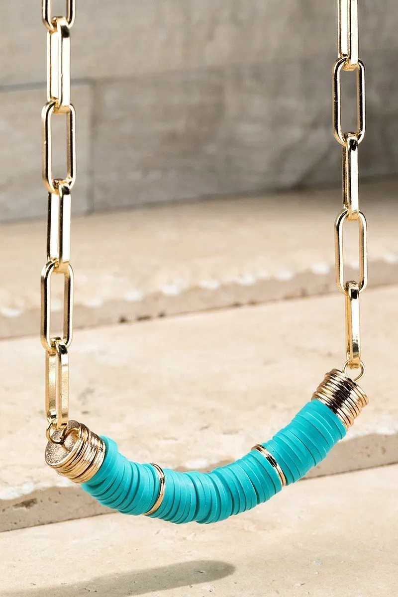 Beaded Bar Pendant Necklace in Teal
