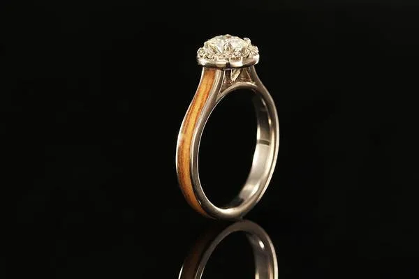 BETHLEHEM OLIVE WOOD PLATINUM DIAMONDS HALO RING