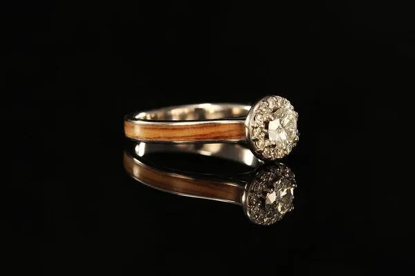 BETHLEHEM OLIVE WOOD PLATINUM DIAMONDS HALO RING