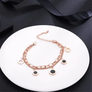 Black & 18K Rose Gold-Plated Roman Numeral Station Bracelet