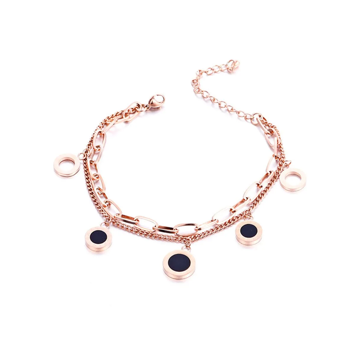 Black & 18K Rose Gold-Plated Roman Numeral Station Bracelet