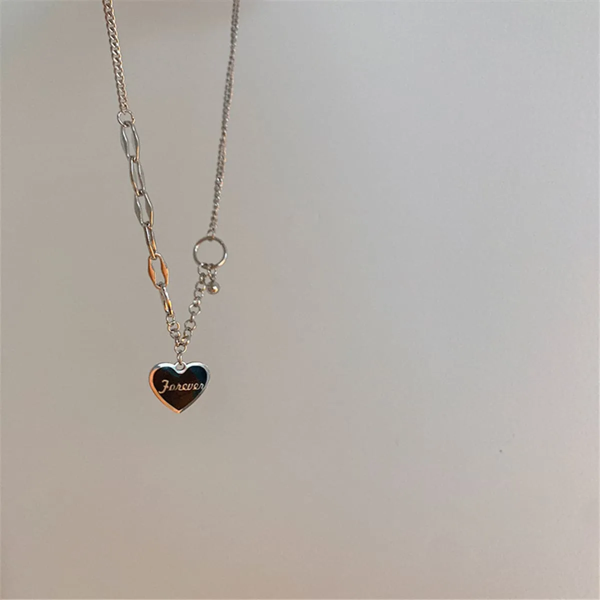 Black & Stainless Steel 'Forever' Heart Patchwork Pendant Necklace