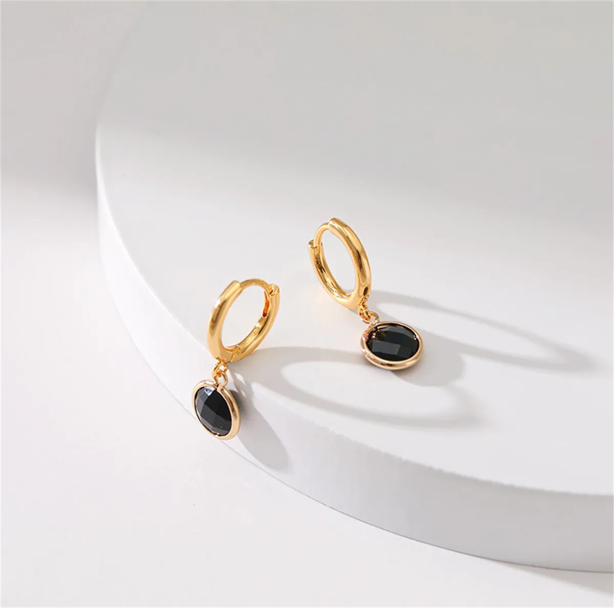 Black Crystal & 18K Gold-Plated Round Huggie Earrings