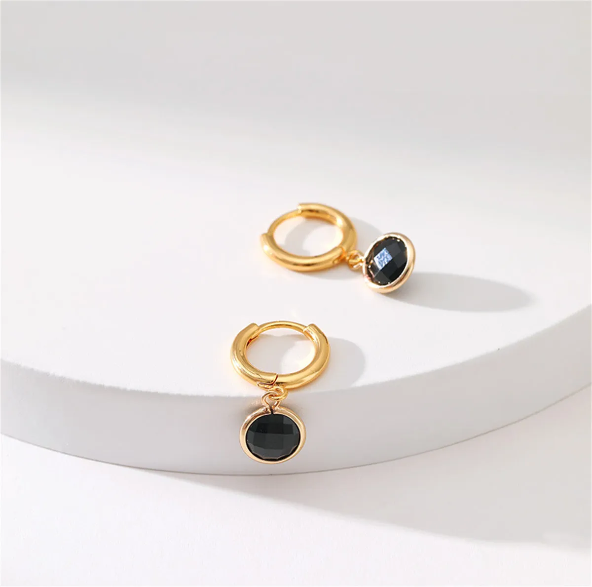 Black Crystal & 18K Gold-Plated Round Huggie Earrings