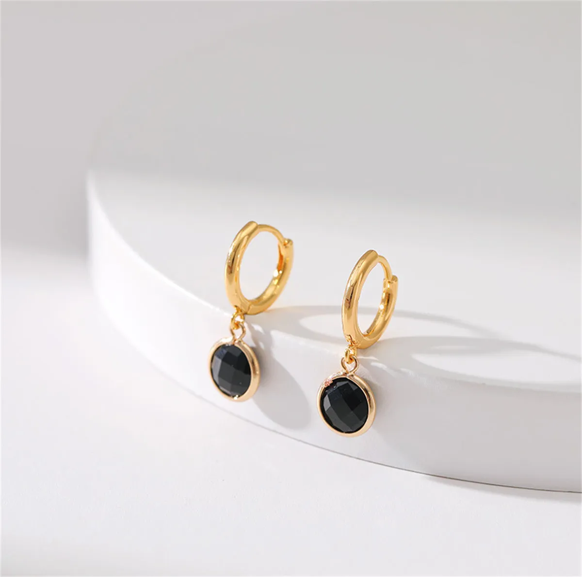Black Crystal & 18K Gold-Plated Round Huggie Earrings