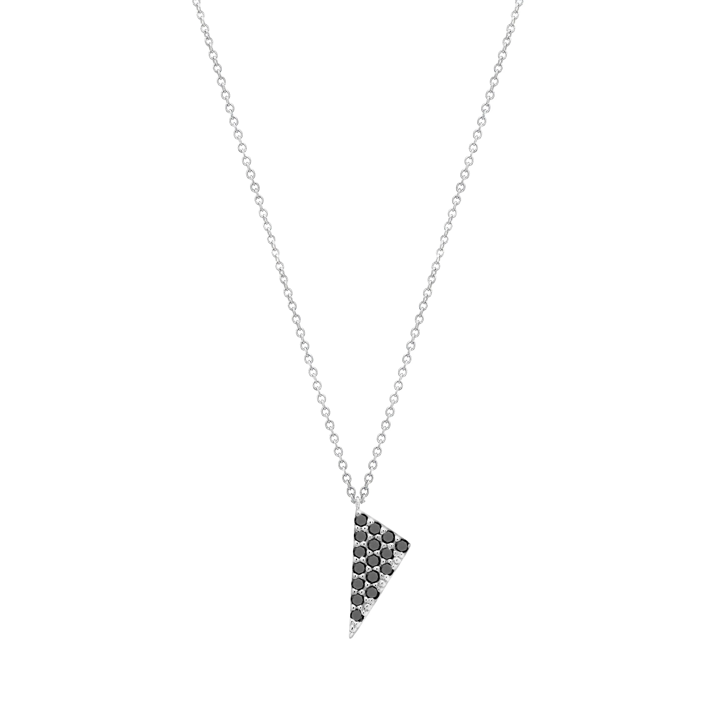 Black Diamond Mini Triangle Charm Necklace | White Gold