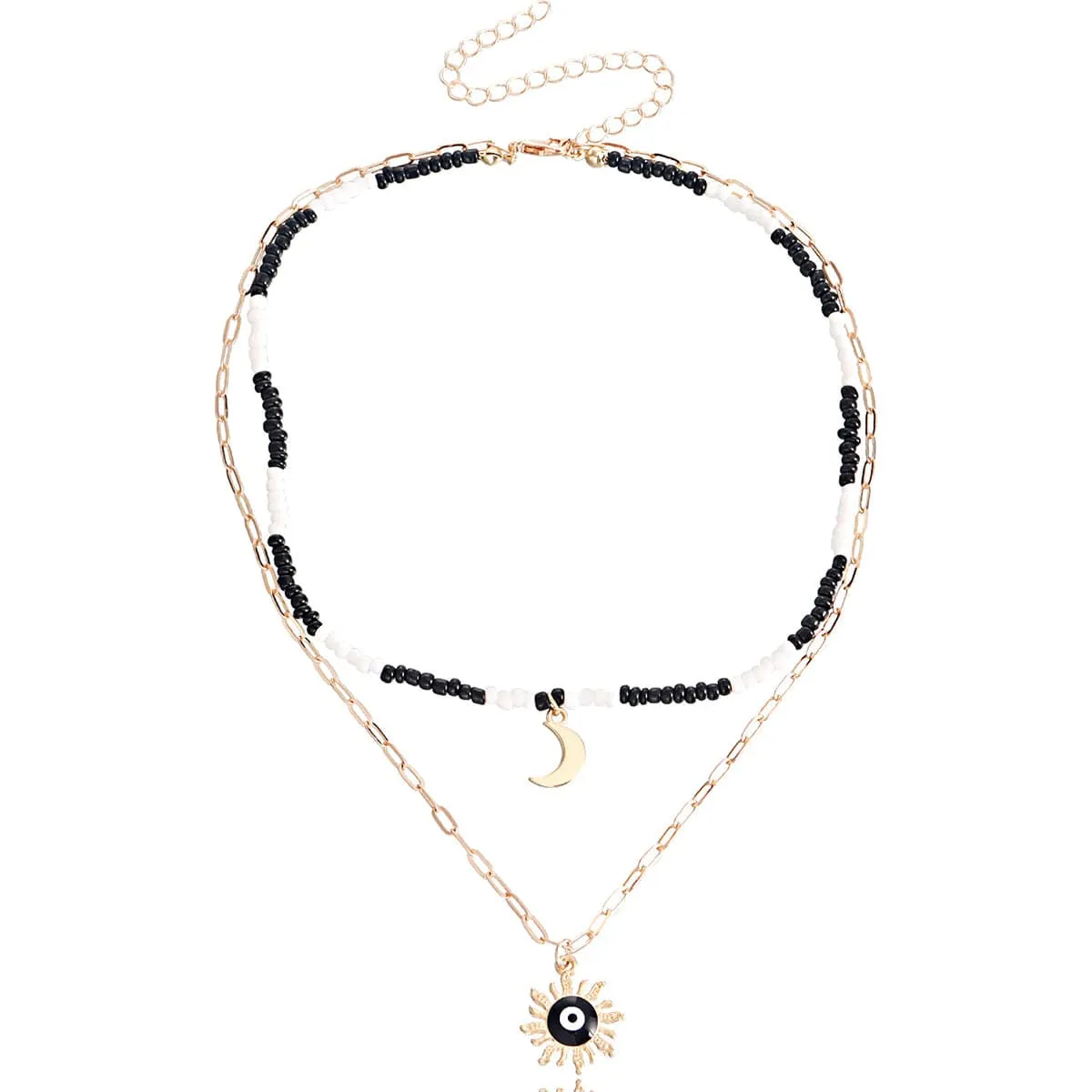 Black Enamel & Howlite 18K Gold-Plated Sun Moon Layered Pendant Necklace
