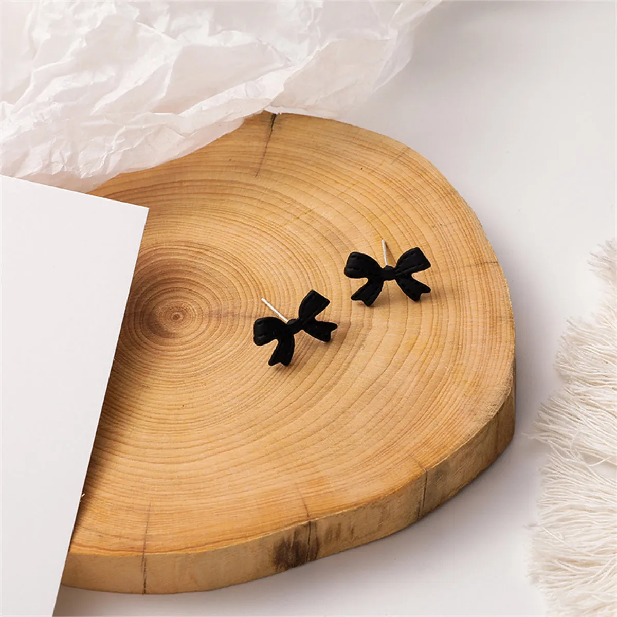 Black Enamel Bow Stud Earrings