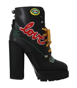 Black Leather Love Heels Boots