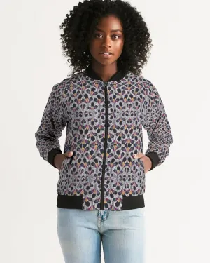 Black Purple Feather African Print Women's Bomber Jacket