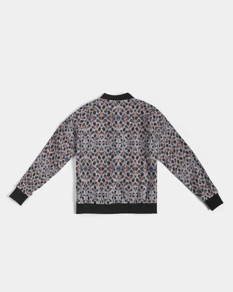 Black Purple Feather African Print Women's Bomber Jacket