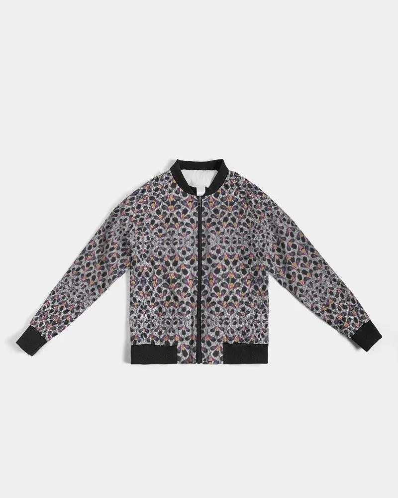 Black Purple Feather African Print Women's Bomber Jacket