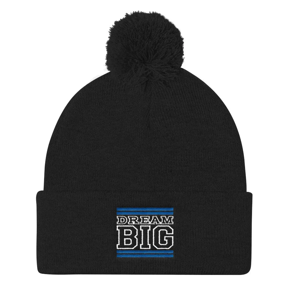 Black Royal Blue and White Pom Pom Beanie