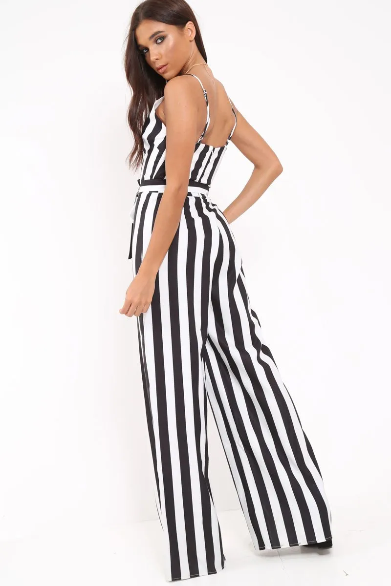 Black Stripe Plunge Jumpsuit - Gwyn