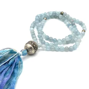Blue Aquamarine Gemstone Mala Necklace