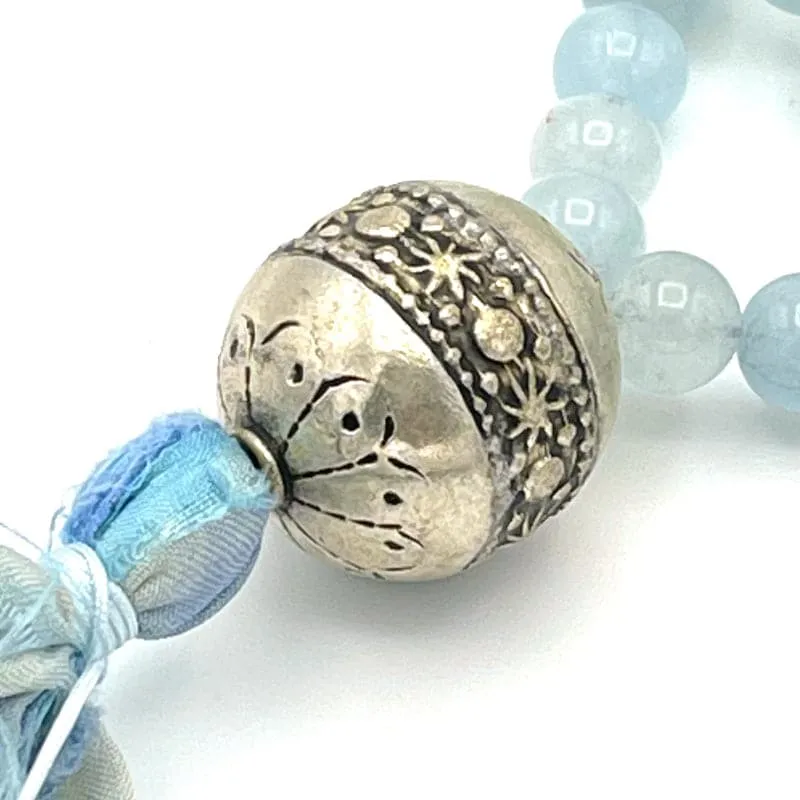 Blue Aquamarine Gemstone Mala Necklace