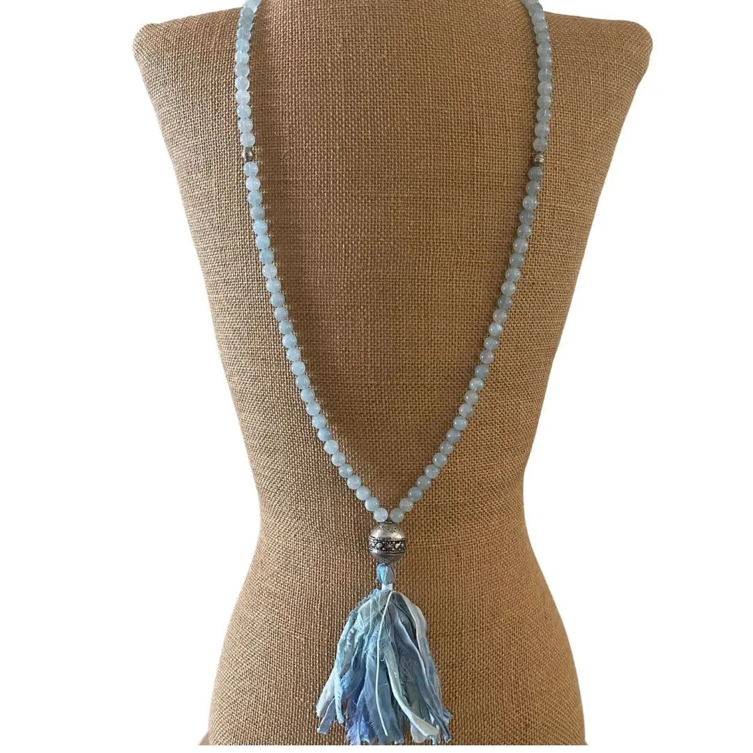 Blue Aquamarine Gemstone Mala Necklace