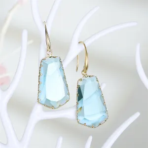 Blue Crystal & 18K Gold-Plated Shield Drop Earrings