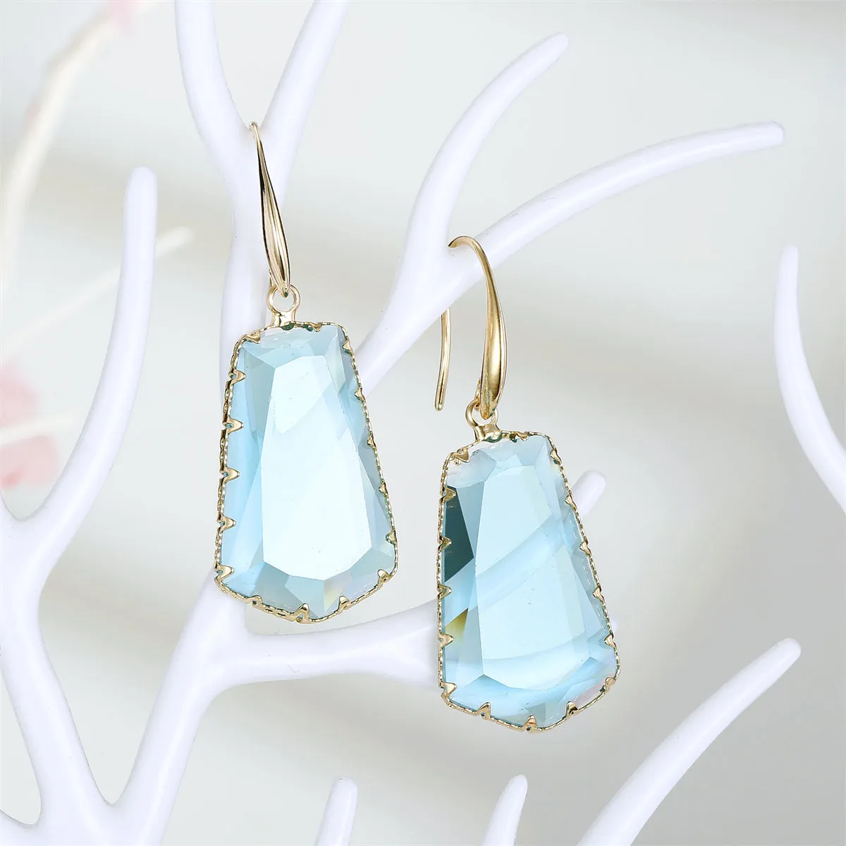 Blue Crystal & 18K Gold-Plated Shield Drop Earrings