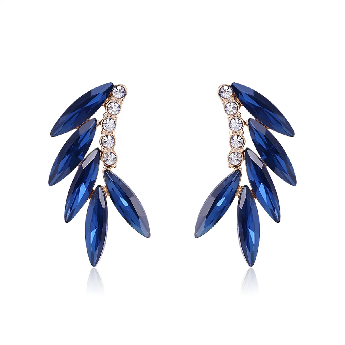 Blue Crystal & Cubic Zirconia 18K Gold-Plated Leaf Ear Climbers