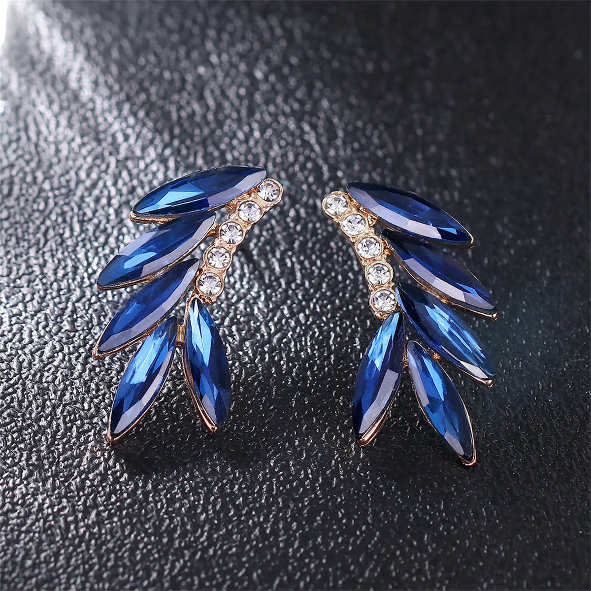 Blue Crystal & Cubic Zirconia 18K Gold-Plated Leaf Ear Climbers