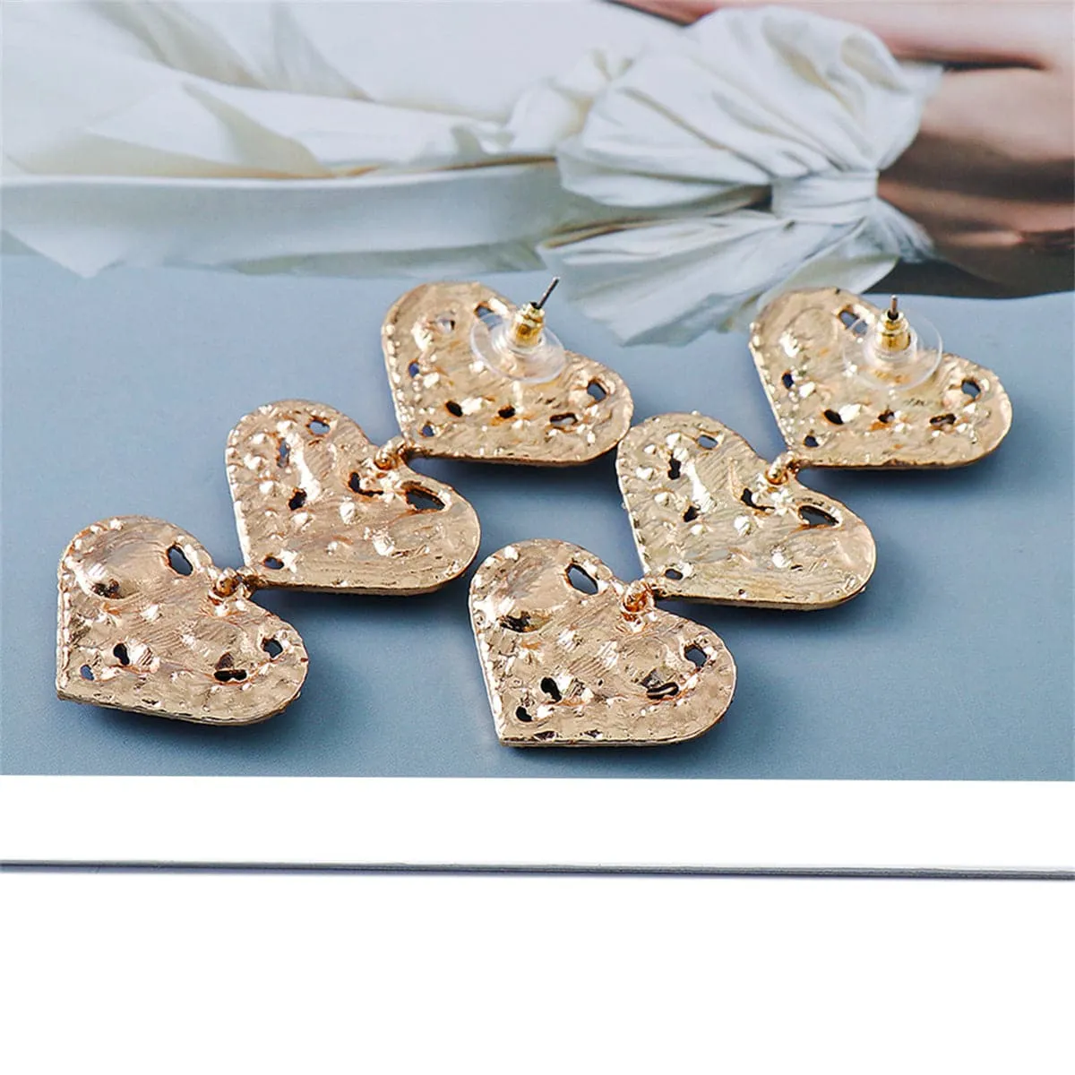 Blue Crystal & Cubic Zirconia 18K Gold-Plated Linked Heart Dangle Earring