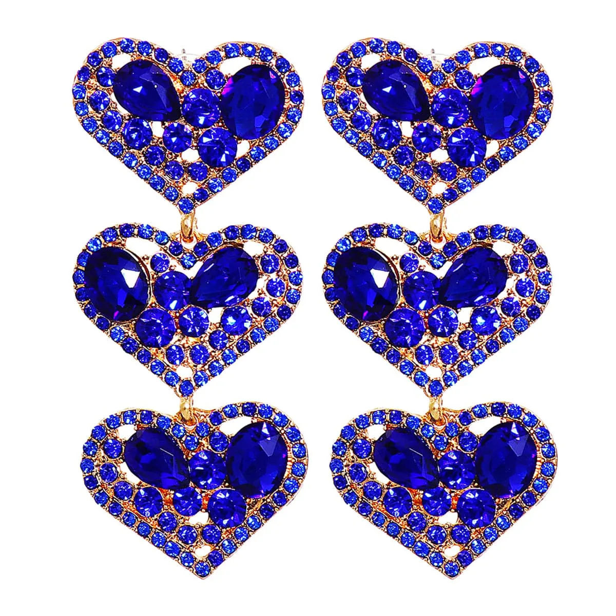 Blue Crystal & Cubic Zirconia 18K Gold-Plated Linked Heart Dangle Earring