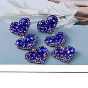 Blue Crystal & Cubic Zirconia 18K Gold-Plated Linked Heart Dangle Earring