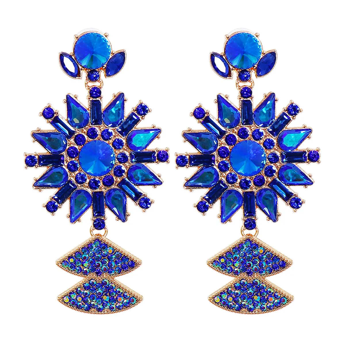 Blue Crystal & Cubic Zirconia 18K Gold-Plated Sunflower Drop Earrings