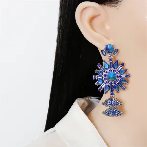 Blue Crystal & Cubic Zirconia 18K Gold-Plated Sunflower Drop Earrings