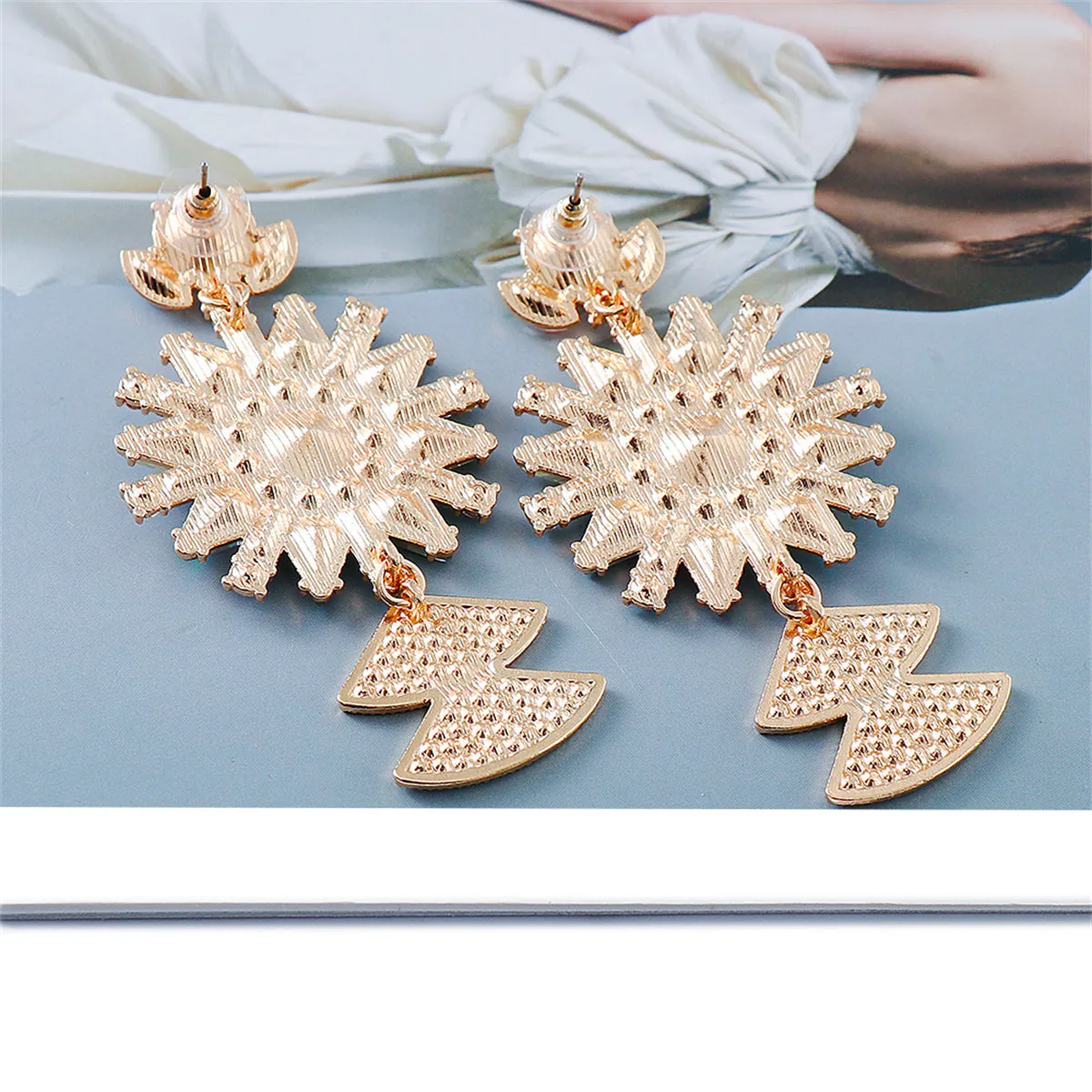 Blue Crystal & Cubic Zirconia 18K Gold-Plated Sunflower Drop Earrings