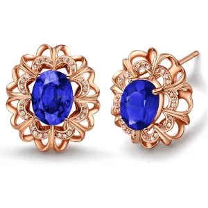 Blue Crystal & Cubic Zirconia 18K Rose Gold-Plated Floral Stud Earrings