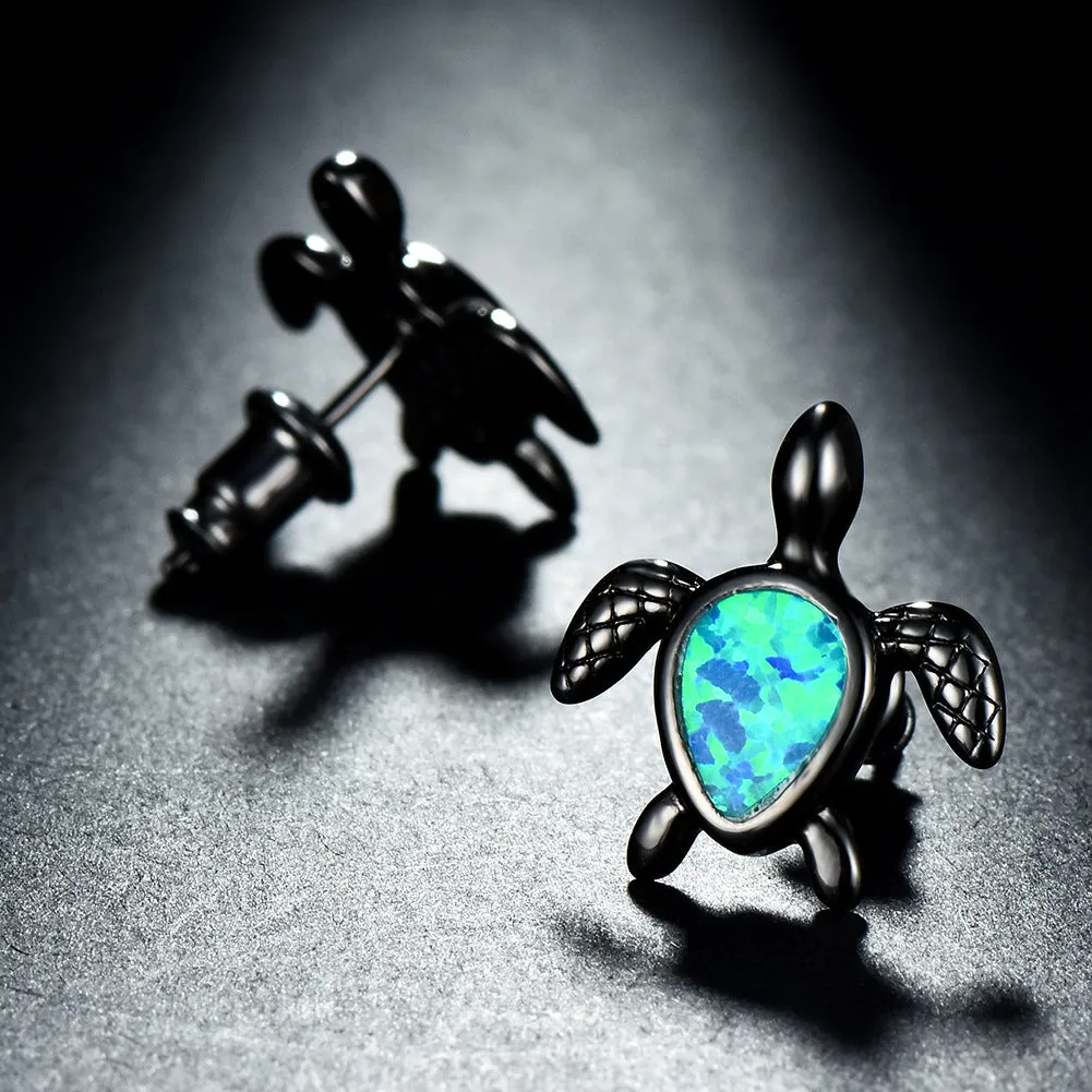 Blue Opal & Black Turtle Stud Earrings