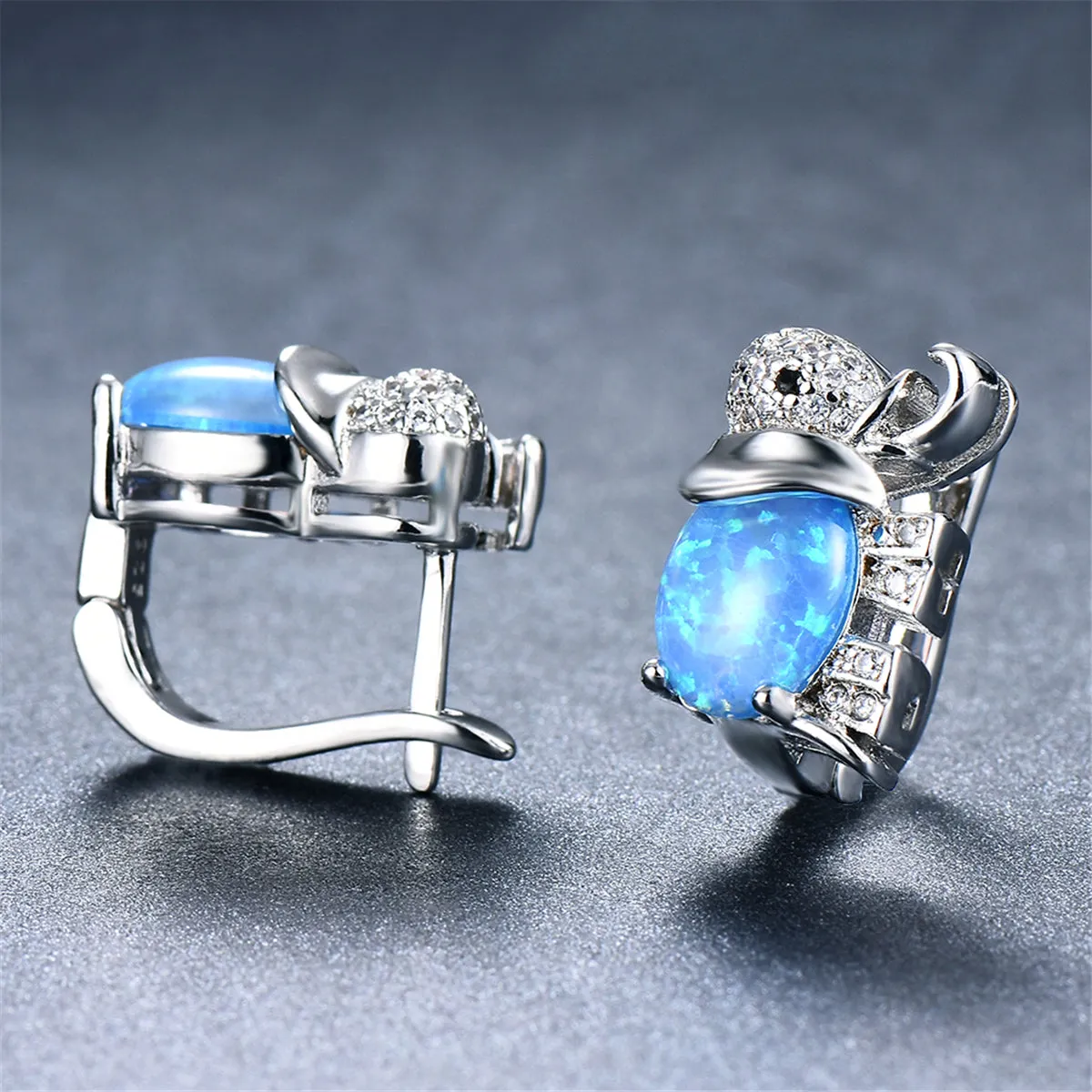 Blue Opal & Cubic Zirconia Elephant Stud Earrings