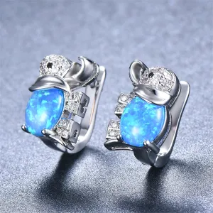 Blue Opal & Cubic Zirconia Elephant Stud Earrings